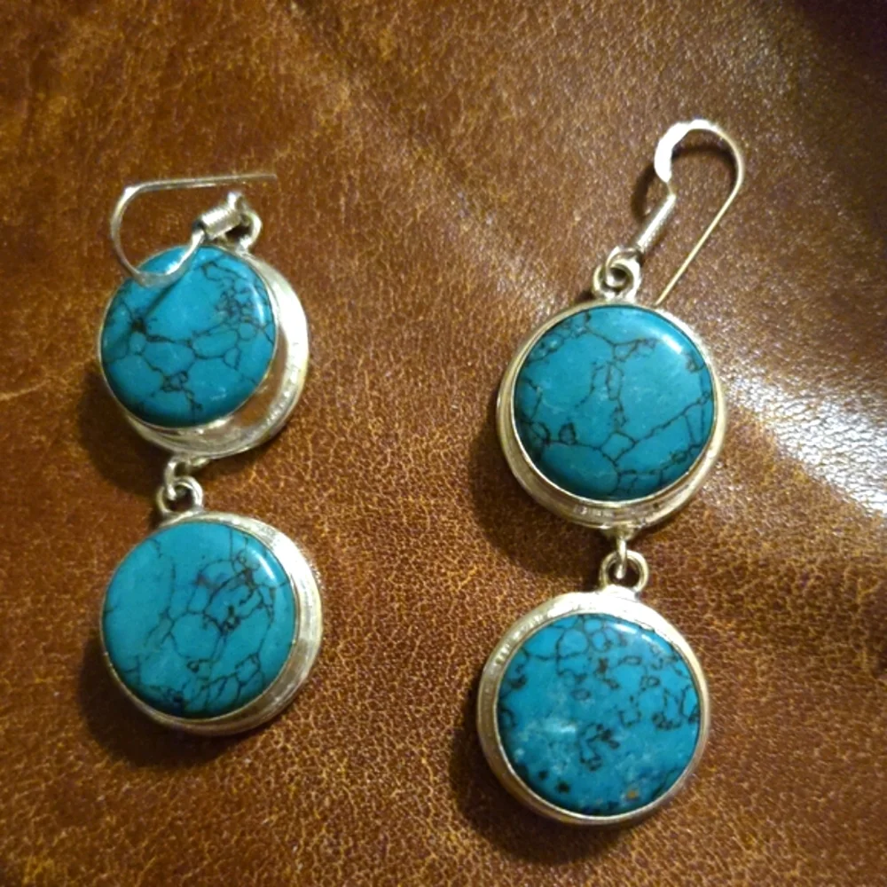 Turquoise Silver Dangle Earrings - Picture 2 of 8